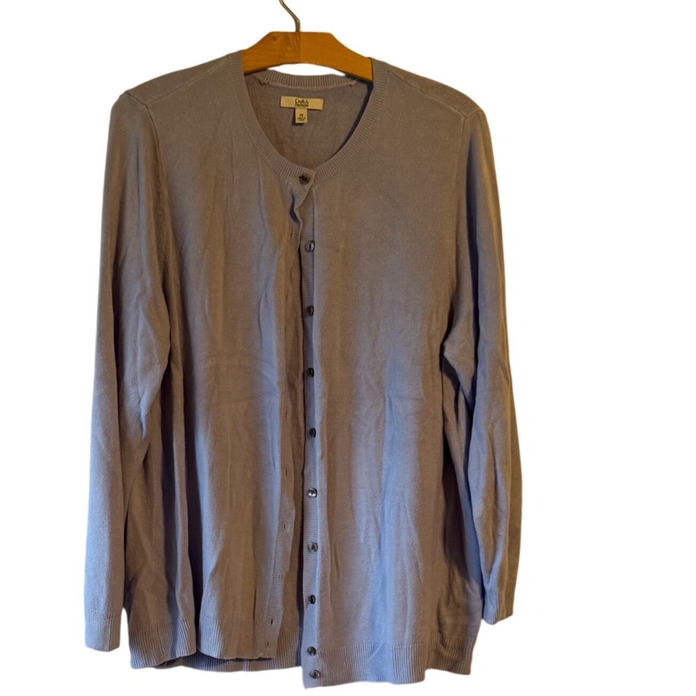 Womens Cardigan Sweater 2X Light Blue Long Sleeve Button Front‎